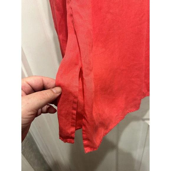 Saks‎ Fifth Avenue 100% Linen Top Tunic Pink V-Neck Coastal Beach Medium - Picture 3 of 8